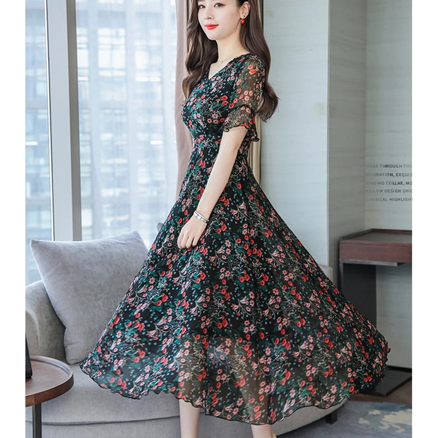 Женское платье-Макси Boho винтажное пляжное платье большого размера 3XL с цветочным