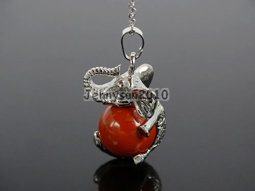 

Natural Red Jas-per Gems Stone Round Ball Chakra Healing Elephant Pendant Necklace Beads Healing Jewelry Design 10Pcs/Pack