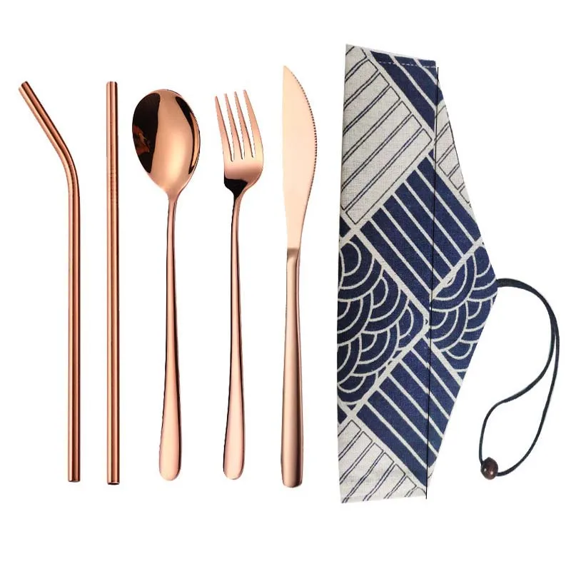 Rose Gold 6 шт. радужные столовые приборы многоразовый Металлический Набор соломинок с очистителем нержавеющая сталь цветные столовые приборы кухонные приборы для барной посуды B - Цвет: Rose Gold