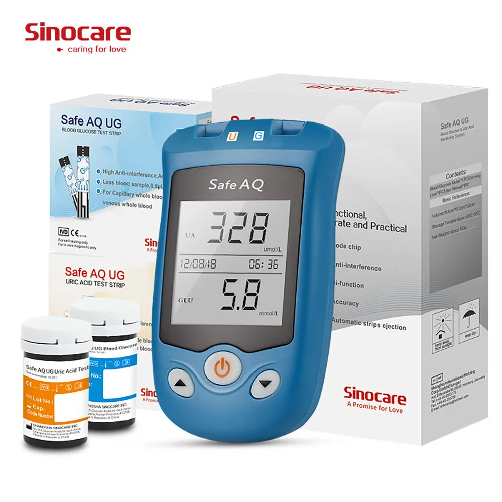 

medical devices Sinocare Safe AQ UG Blood Glucose Blood Uric Acid Meter & 50 Test Strips for Diabetes Gout Pregnant Glucometer