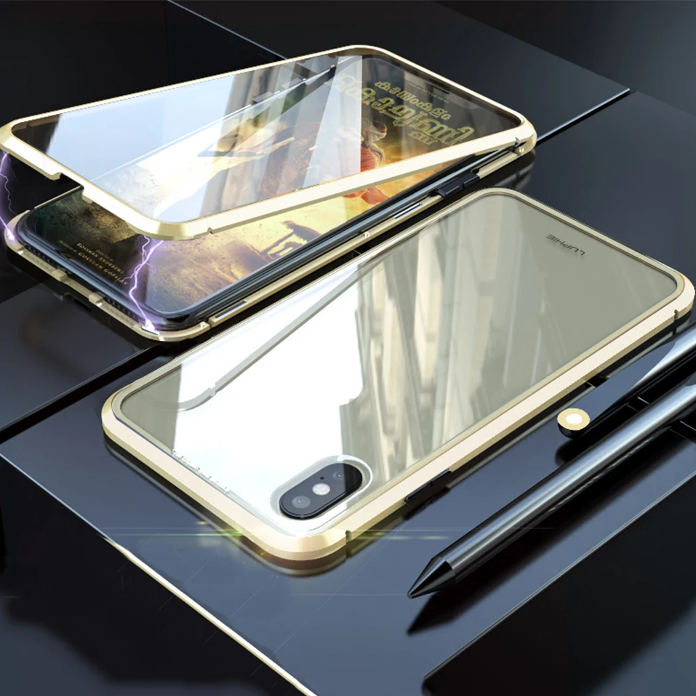 Закаленное стекло Магнитный чехол Двусторонняя полная защита для iPhone X XS MAX XR