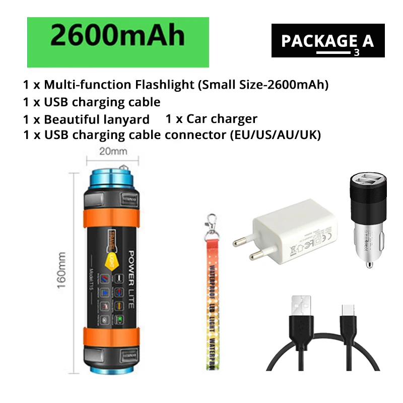16CM-2600mAh-3 Многофункциональный Перезаряжаемые светодиодный вспышка светильник Кемпинг Фонари 7800 мАч палатка светильник работы лампы рыбалка Предупреждение светильник IP68 из водонепроницаемого материала - Испускаемый цвет: 16CM-2600mAh-3
