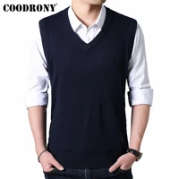 coodrony sweater men autumn winter warm cashmere woolen mens sweaters classic pure color v neck sleeveless vest pull homme 91020