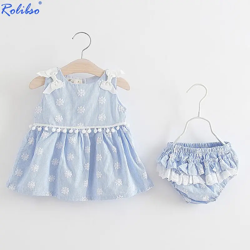 Детское летнее платье в полоску без рукавов для девочек + штаны комплект из 2