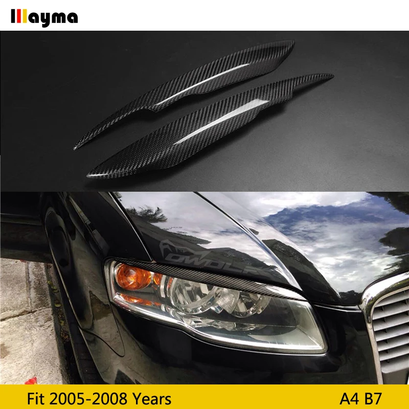 Palpebra della lampada della testa dell'autoadesivo della copertura del sopracciglio del faro dell'automobile della fibra del carbonio per Audi A4 B7 2005 2006 2007 2008 sopracciglio di fibra di vetro A4