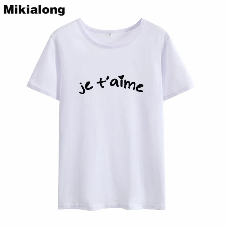 Футболка Mikialong Je T'aime женская с принтом лето 2018 свободная футболка коротким