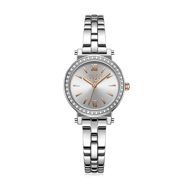 silver color watch Julius Леди Классический браслет из нержавеющей стали часы женские роскошные стразы римскими цифрами платье наручные часы Reloj Mujer Часы - Цвет: silver color watch
