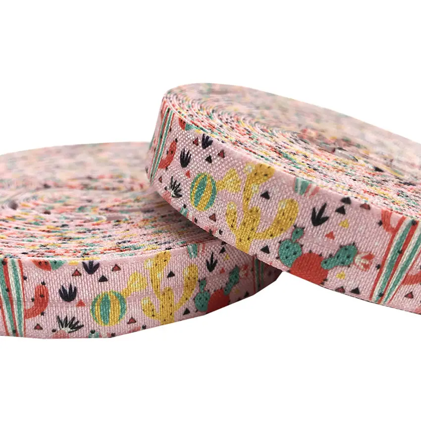 10y 15mm Cactus Lotu Flowers Printed Fold Over Elastic DIY Head Wear FOE Ribbon for Girls Bracelet Sewing Decoration Accessoise | Дом и сад