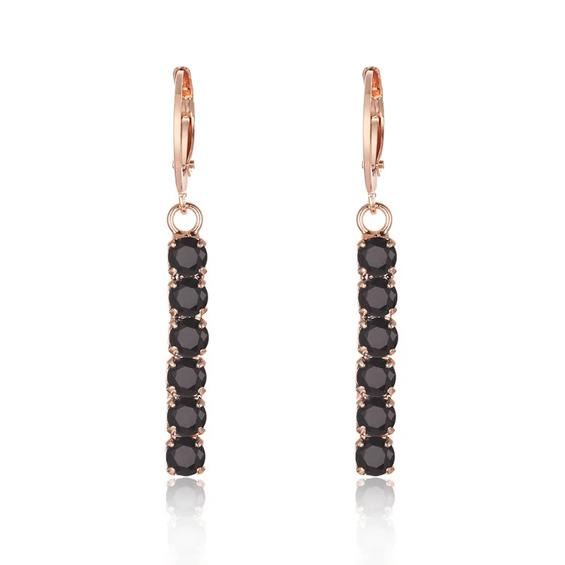6 Color Women Girls 585 Rose Gold Color Square Long Drop Earring Stone Cubic Zircon Red/White/Purple/Black/Pink Earrings - Окраска металла: black
