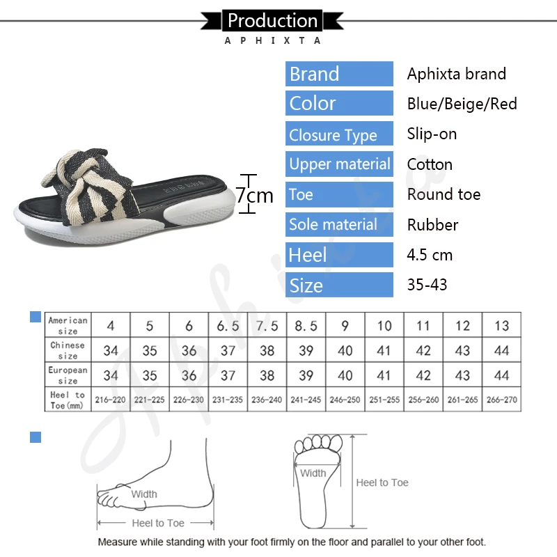 Aphixta/полосатая обувь с цветочным принтом Женские летние пляжные шлепанцы