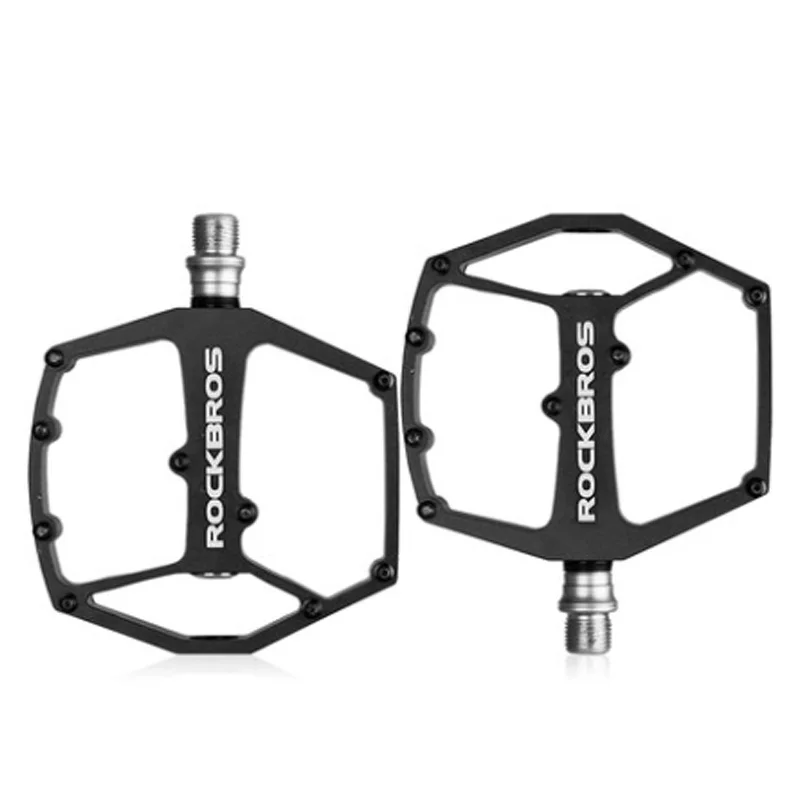 Black Bicycle Pedals ROCKBROS MTB велосипедные педали герметичный DU подшипник алюминиевый сплав велосипедные педали полый Сверхлегкий нескользящий шип велосипедная часть плоская - Цвет: Black Bicycle Pedals