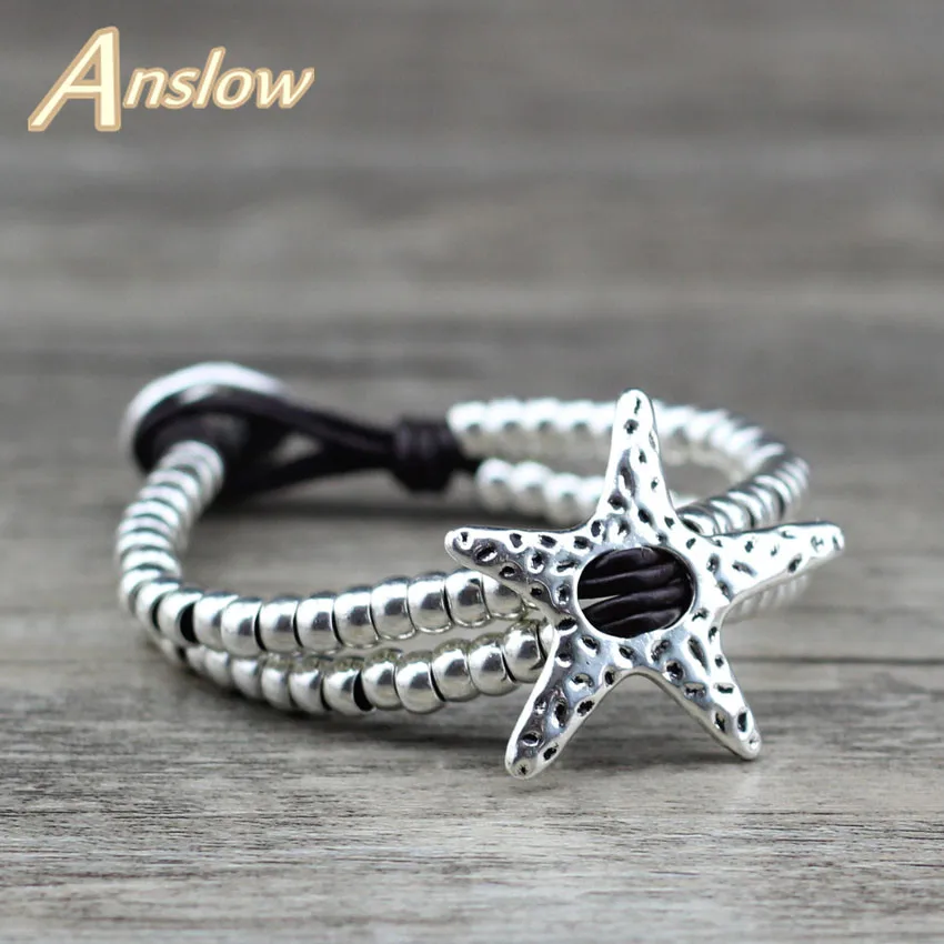 Бренд Anslow, модный ювелирный браслет из бисера и браслеты для женщин, натуральные кожаные украшения для друзей и пар, подарок, LOW0649LB