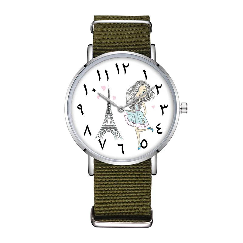 Meisjes Horloges многоцветные полосы нейлон группа Arabische Cijfers Vrouw Dames клок Voor Vrouwen