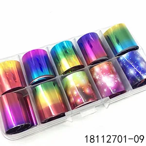 09 10 шт., 2,5*100 см, очаровательные наклейки для ногтей, набор цветов, белое золото, звездная бумага, переводная фольга, клейкие наклейки, украшения для ногтей - Цвет: 09