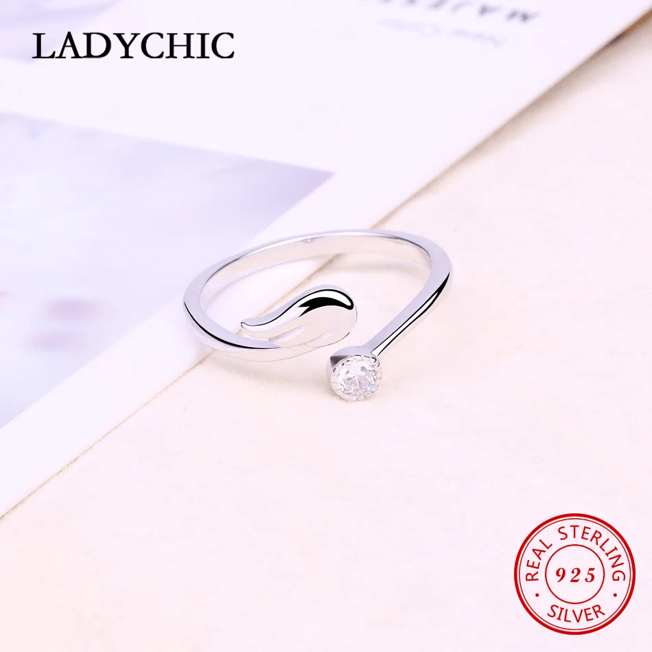 Женское кольцо на палец LADYCHIC простое регулируемое из серебра 925 пробы с крыльями подарочные аксессуары ювелирные изделия