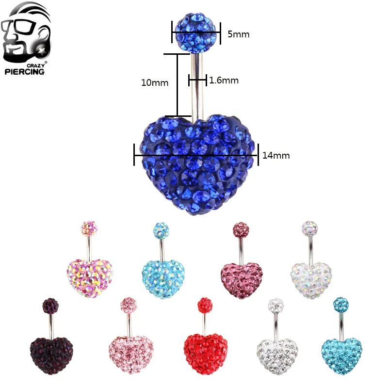 Новый продукт модное Хрустальное диско сердце мяч живота Бар пупка кольцо из