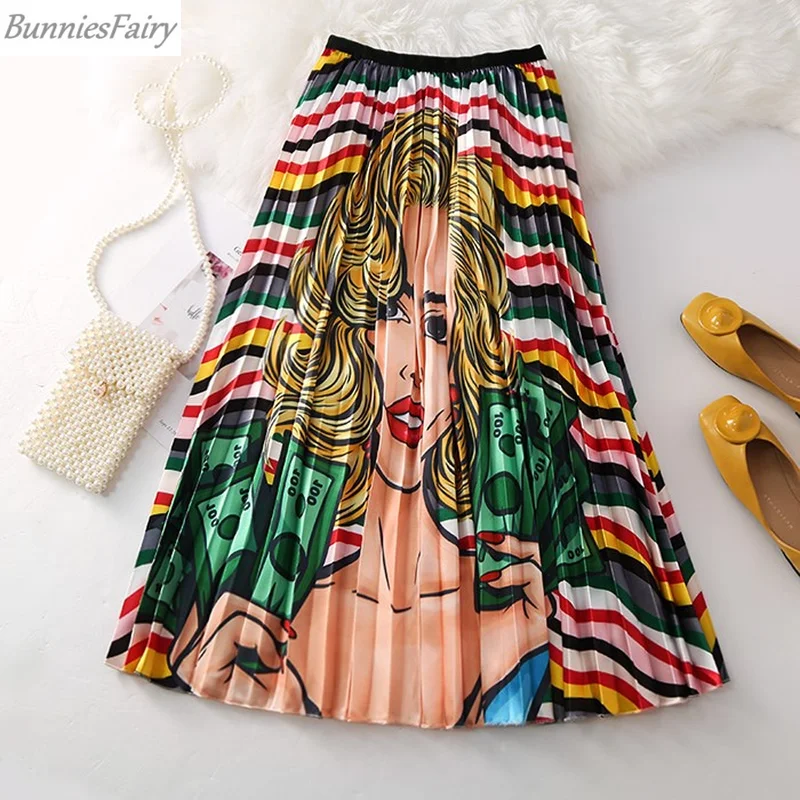 BunniesFairy 2019 осенние женские современные юбки средней длины с цветочным принтом и