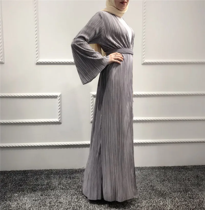 Мусульманское Плиссированное Макси-платье Abaya юбка-кардиган с расклешенными