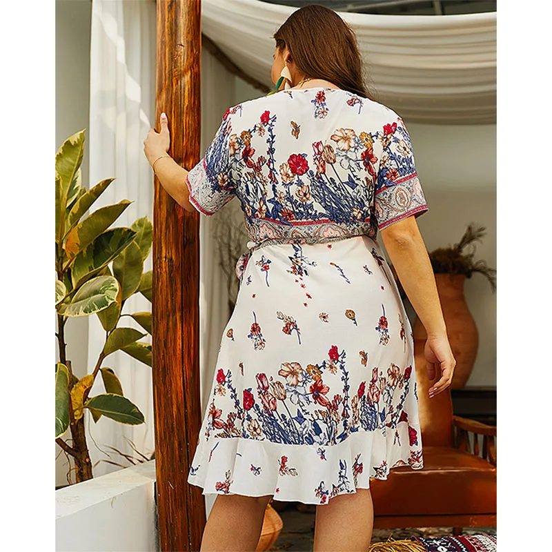 Летнее платье с цветочным принтом большие размеры женское сексуальное v образным