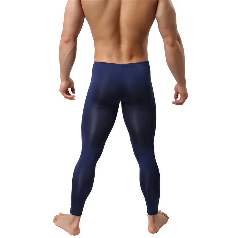Sexy Long John Men's Ice Silk Thermal Underwear Pants Ultra-Thin Warm Long John Elastic Tights Leggings Sleepwear Pajamas