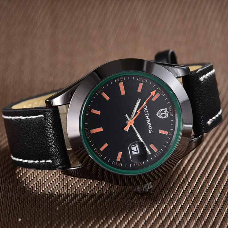 SOUTHBERG мужские часы спортивные модные наручные часы Montre Homme натуральная кожа Relojes Hombre кварцевые мужские деловые часы