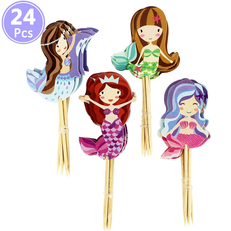 С Днем Рождения Русалочка бумажный торт Кекс Маленький Топпер под морем