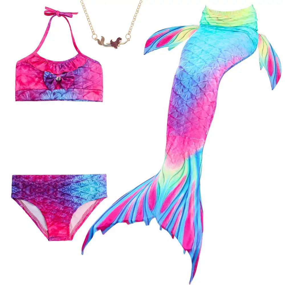 4pcs Swimsuit Set 1 Купальник с хвостом Русалочки для девочек; платье принцессы Ариэль; детский купальный костюм с хвостом русалки; нарядное платье для девочек; подарок на день рождения - Цвет: 4pcs Swimsuit Set 1
