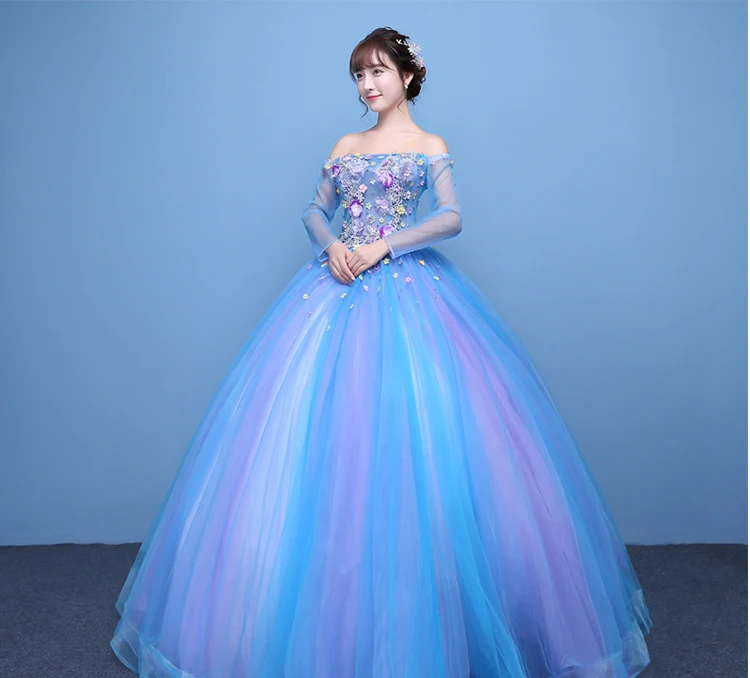 100% Настоящее роскошное бальное платье принцессы с длинным рукавом и воротником