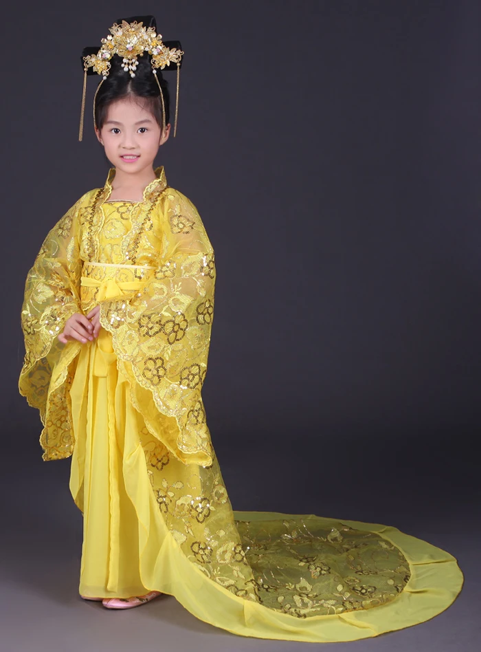

Royal Children Empress Wu Zetian Costume Girl Chinese Traditional Dance Clothing Kids Tang Dynasty Princess Hanfu Tail Clothes