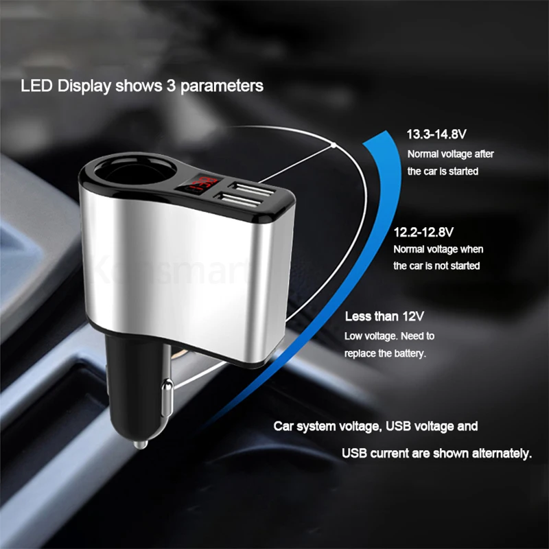 Двойной USB 3.1A автомобильное зарядное устройство с прикуривателем светодиодный дисплей напряжения для iPhone Samsang huawei мобильный телефон gps DVR Быстрая зарядка