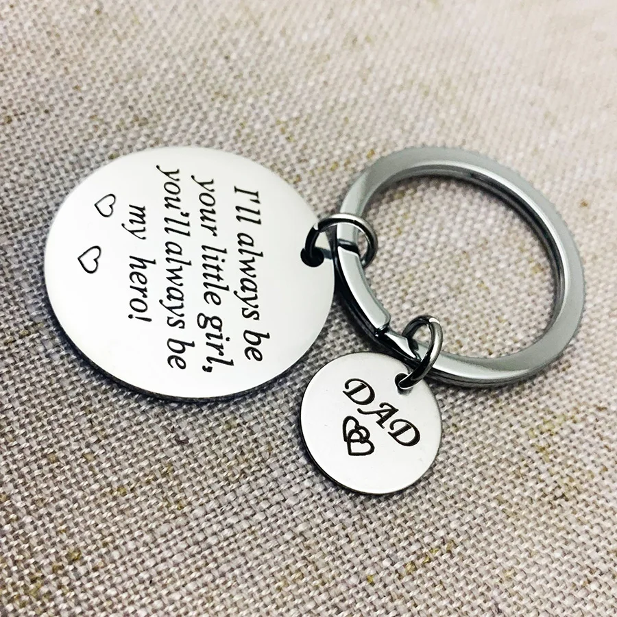 Daddy Mom Jewelry Keychain I'll Always Be Your Little Girl You'll My Hero/Angel Stainless keyring Father Mother Gift | Украшения и