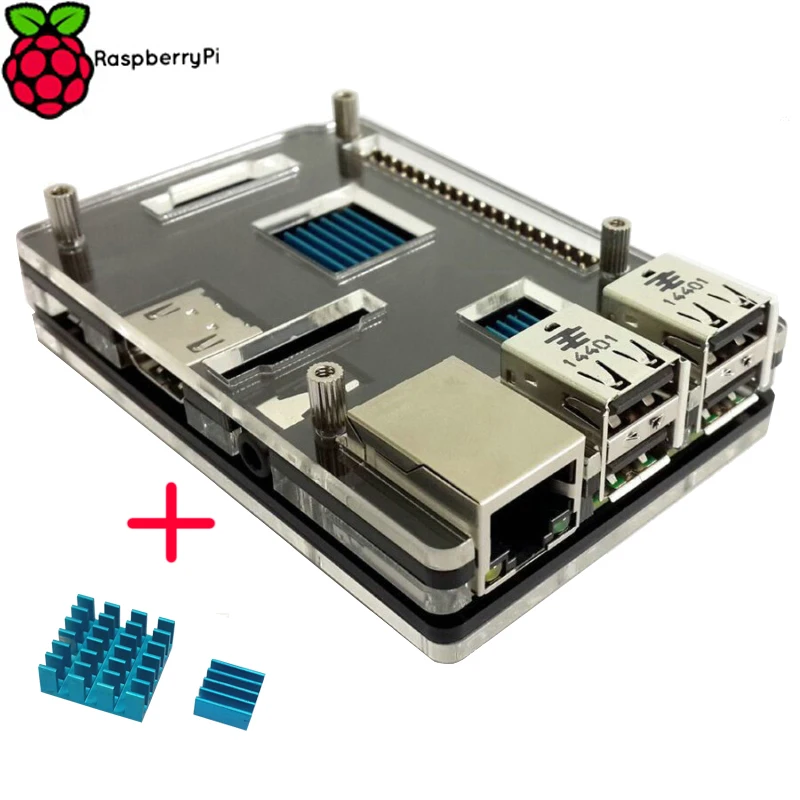 Новейший raspberry pi 3 model b + акриловый чехол с алюминиевым радиатором прозрачная