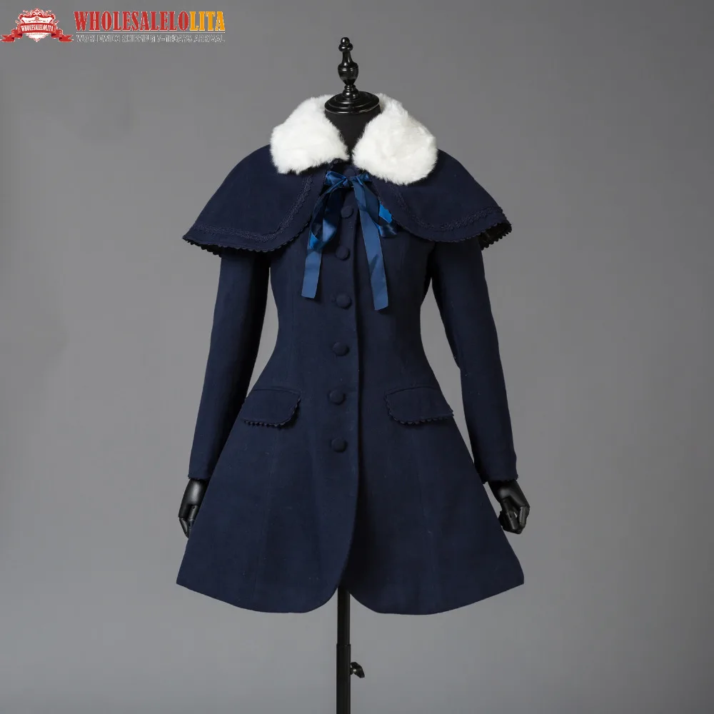 Фото Лидер продаж милая Классическая Лолита зимнее пальто накидка из искусственного