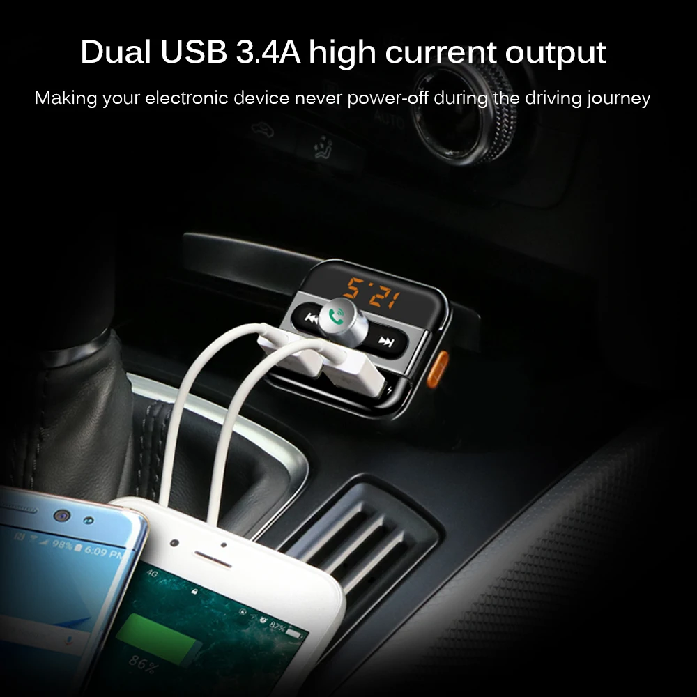 Onever FM передатчик Bluetooth Handsfree Car Kit автомобильный аудио MP3 плеер с 3.4A Quick Charge двойной зарядное устройство USB Поддержка A2DP
