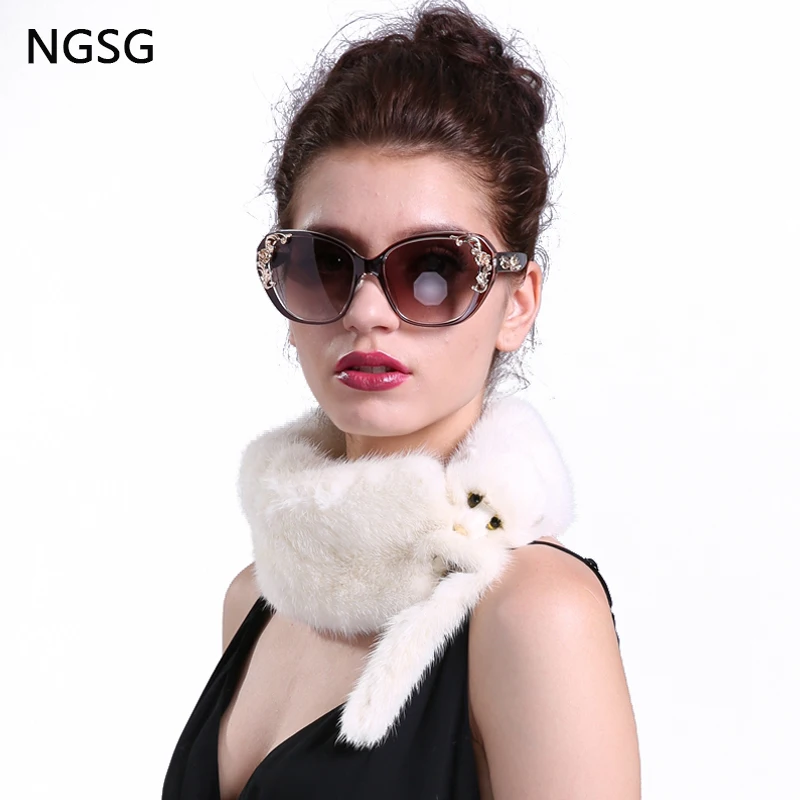 Женский шарф-воротник из натурального меха норки простой однотонный белый