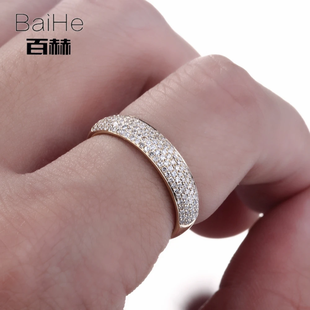 BAIHE Solid 14K желтое золото 0.39CT H/SI круглый натуральный бриллиант обручальное кольцо