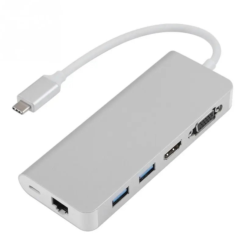 Многофункциональный USB3.0 концентратор адаптер тип-c к HDMI/VGA/RG45 Gigabit LAN/USB3.0/PD конвертер портативный USB-C концентратор для Apple MacBook