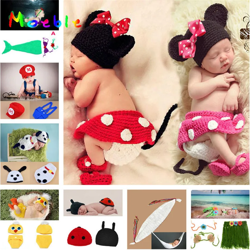 Baby Crochet Photo Props Mickey Hat+Skirt+Pants+Shoes Sets Newborn Knitted Hat Costume Boy Girls Christmas  Детская одежда