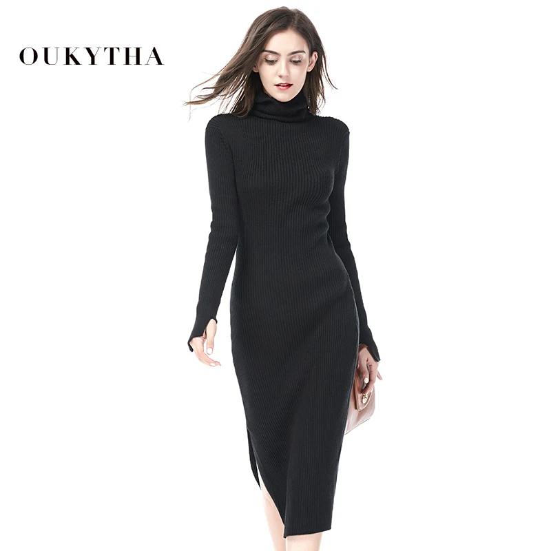 2018 Korean Autumn Winter Women Sweater Dress Elasticity Turtleneck Knitted Pullover Loose Solid Female Jumper Dresses GGM18035 | Женская