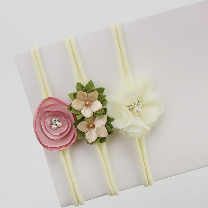3 Pcs/Set Newborn Mix Style Pearl Rhinestone Flower Headband Child Girls Hair Bands Headwear Photography Props Accessories | Детская