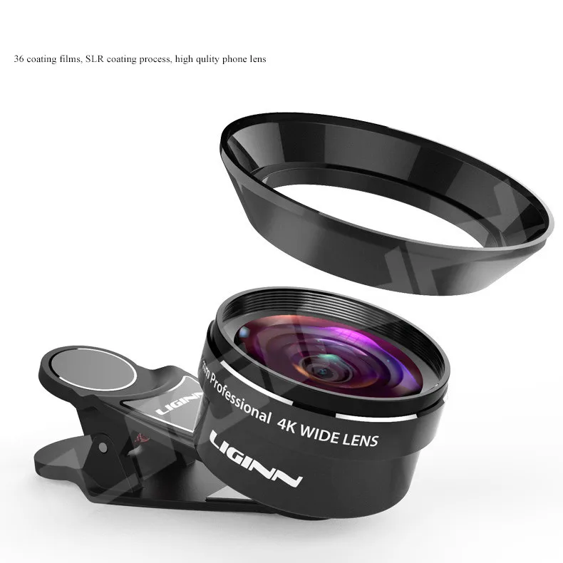 LIGINN 4K HD Мобильный SLR объектив 18 мм широкоугольный телефон Смартфон объектив для iPhone 6S 7 8 Plus Xiaomi Redmi с блендой L-618