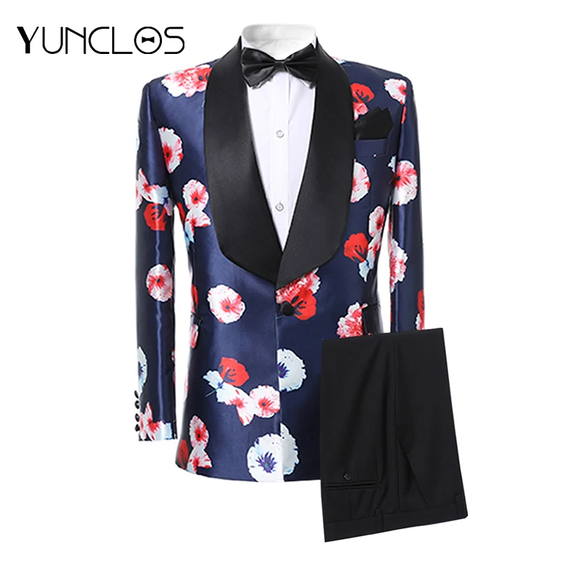 YUNCLOS высокое качество мужские костюмы с цветочным принтом комплект из 2 предметов