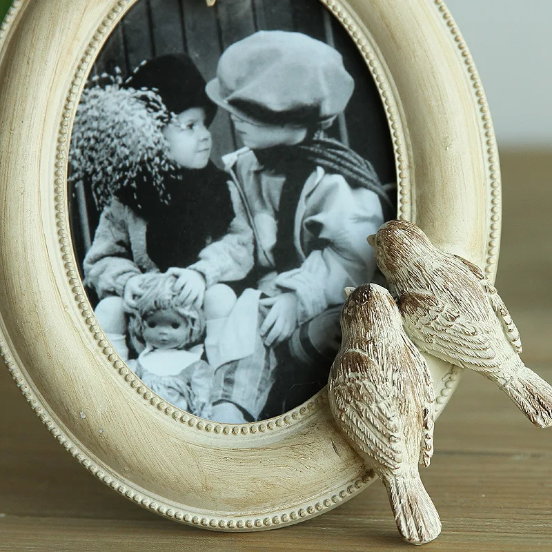 

6-Inch Quality Resin Photo Frame Creative Retro Country Birds Style Picture Certificate Wedding Desktop Decor Ornaments Frames