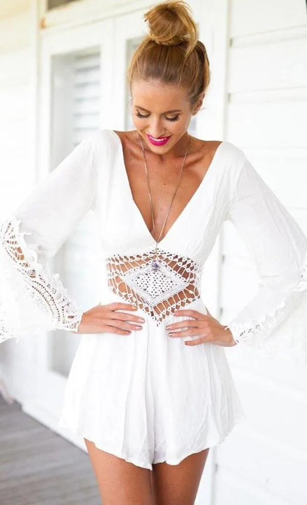 Летнее пляжное боди женский комбинезон с глубоким вырезом v образным и открытой