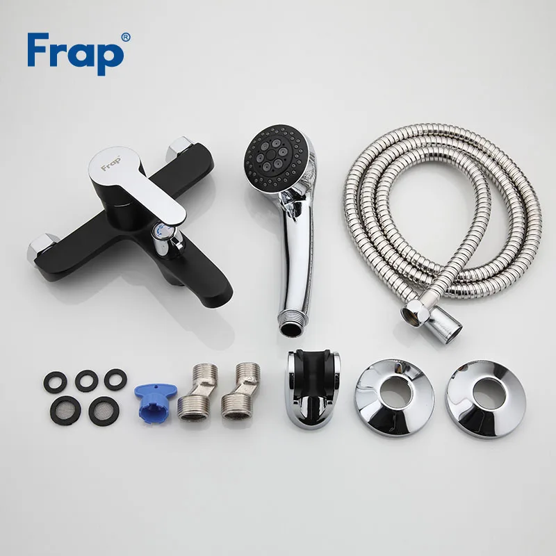 Смеситель для душа Frap F3242 черный латунный с хромированной насадкой