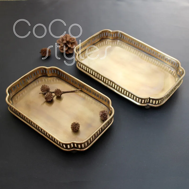Винтажный Золотой поднос Cocostyles с лазерной гравировкой для украшения дома в