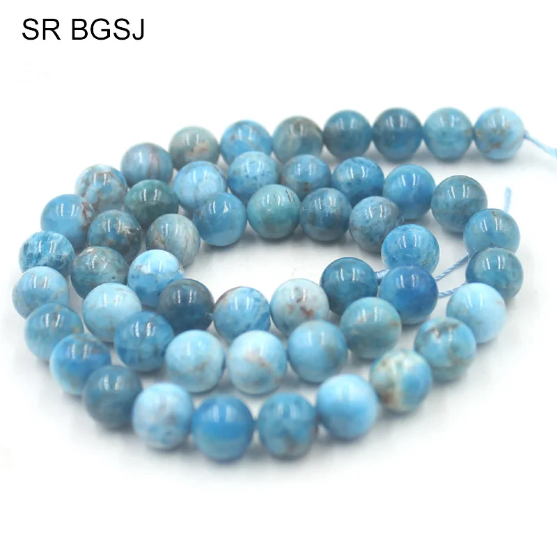 Free Shipping 6mm 8mm 10mm Round Blue Apatite Loose Gems Stone Beads Strand Wholesale 15&quot|Бусины| |