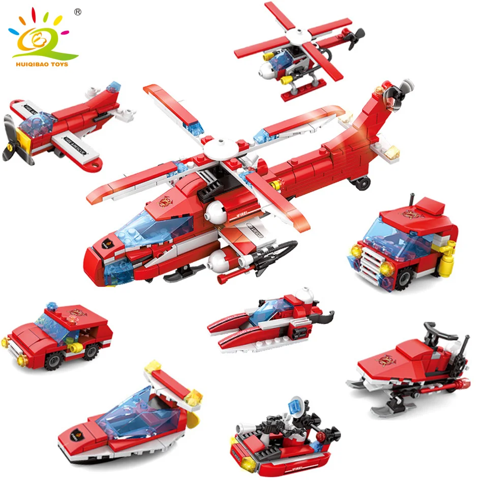 HUIQIBAO 349 шт. пожарный вертолет строительные блоки городская фигурка Пожарника
