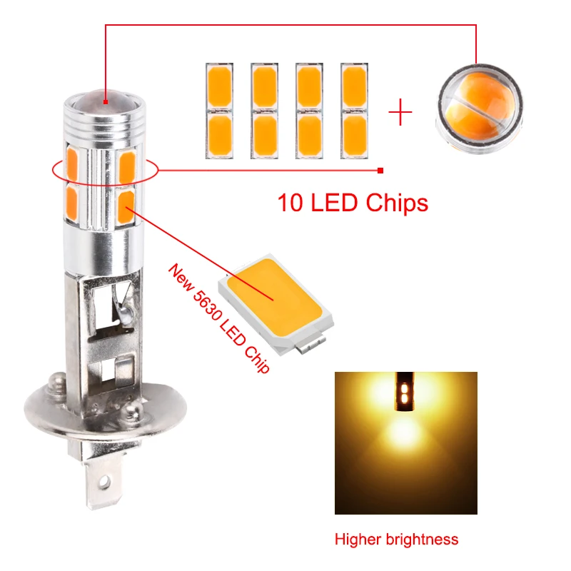2 шт. Автомобильные светодиодные лампы H1 высокой мощности 10 светодиодов 5630 SMD|light