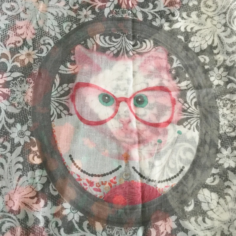 2019 модные весенние легкие женские пляжные длинные большие шарфы с принтом кошки